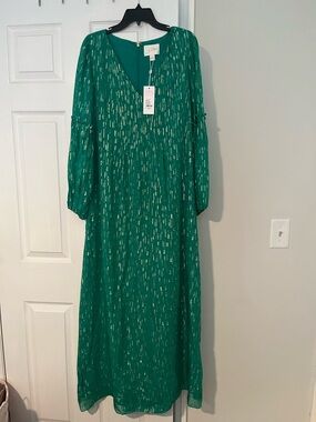 Lilly Pulitzer Emerald Green Metallic-Print V-Neck Maxi Dress